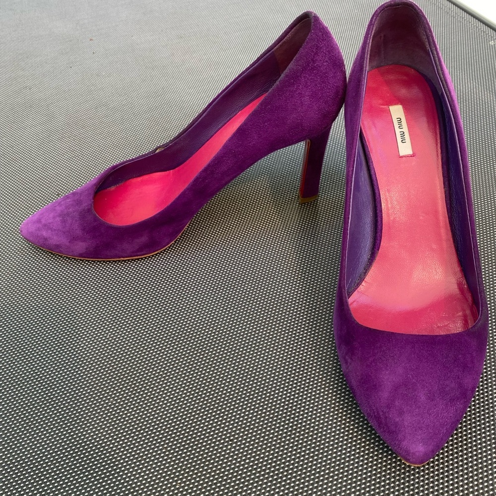Miu Miu Vibrant Suede Purple Heels stiletto pumps size 37 1/2 wedding Corpcore